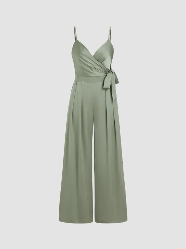 Satin Knotted Pleated Wide Leg Jumpsuit sold by Cider