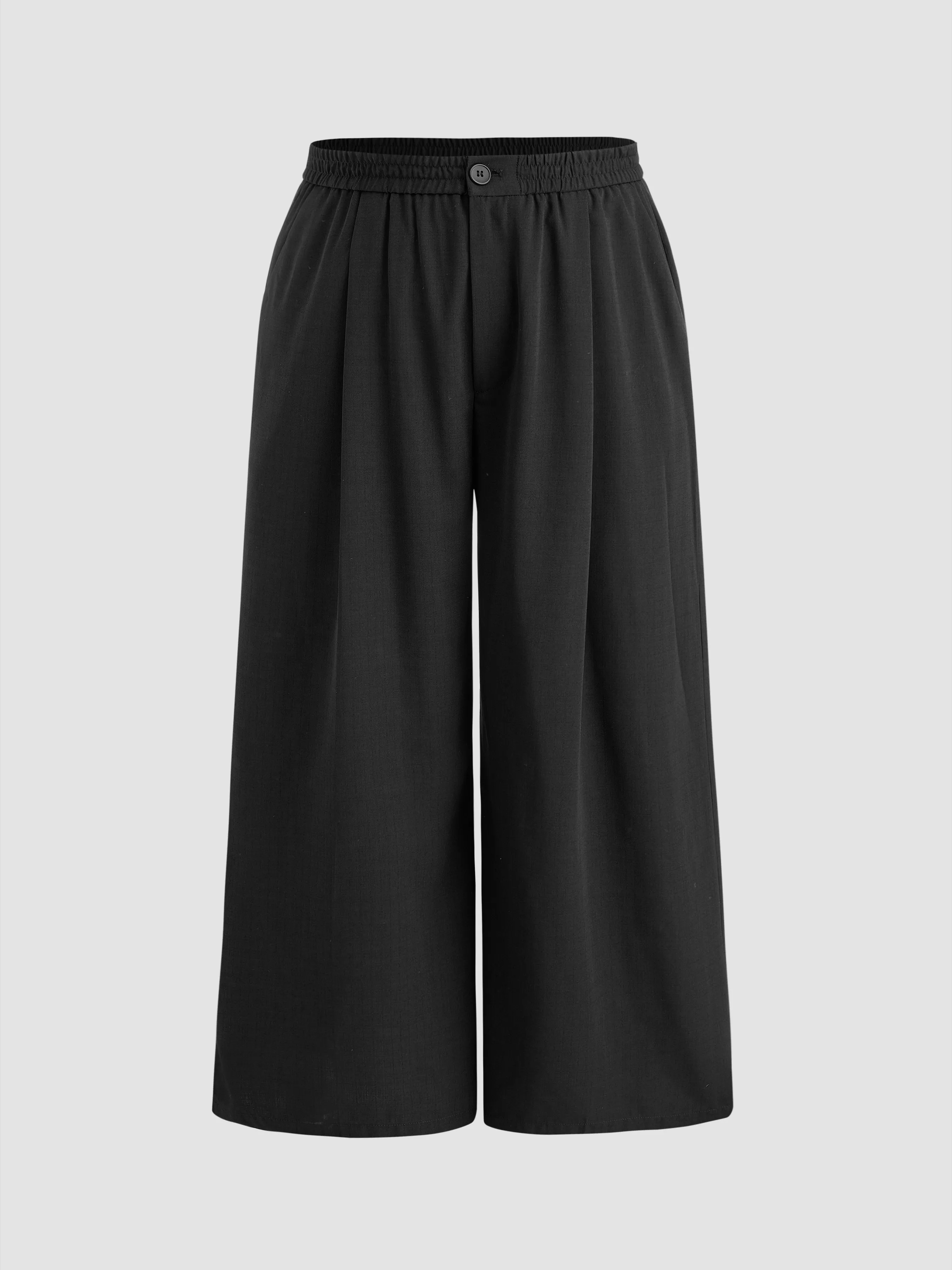 Solid High Waist Pleated Pocket Wide Leg Trousers Curve & Plus sold by Cider