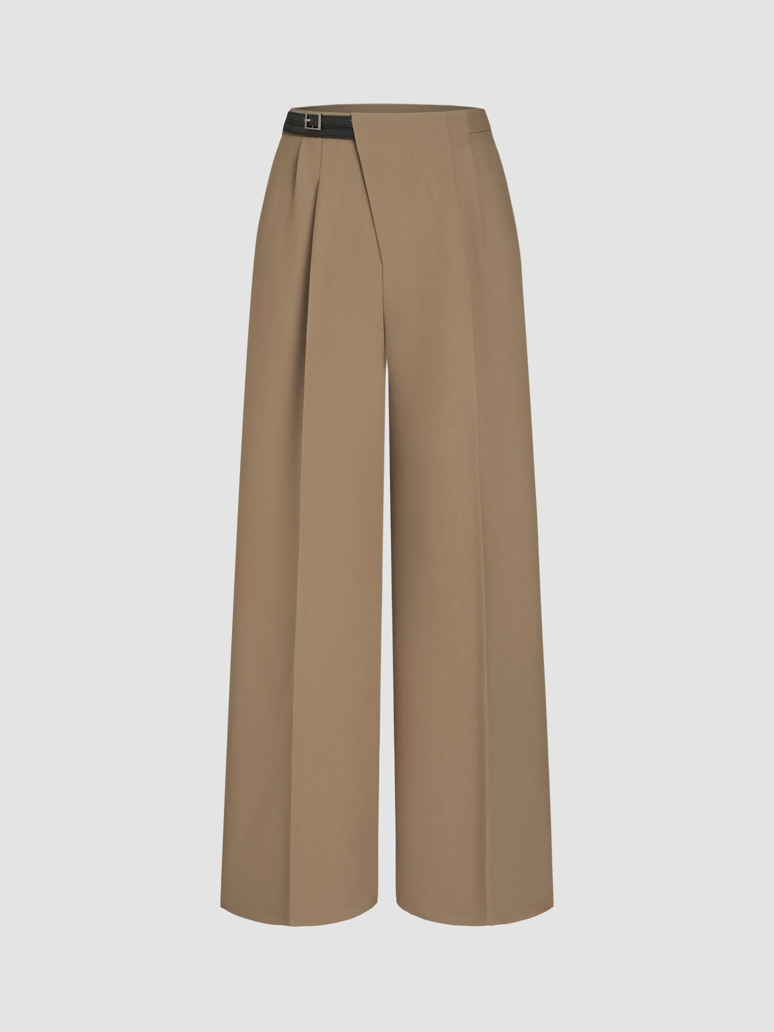 Petite Mid Rise Solid Belted Straight Leg Trousers sold by Cider