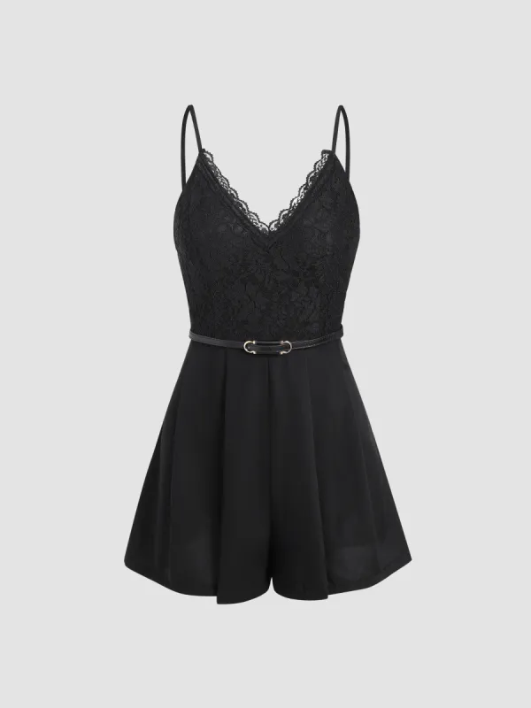 Floral Lace Belted Cami Playsuit sold by Cider