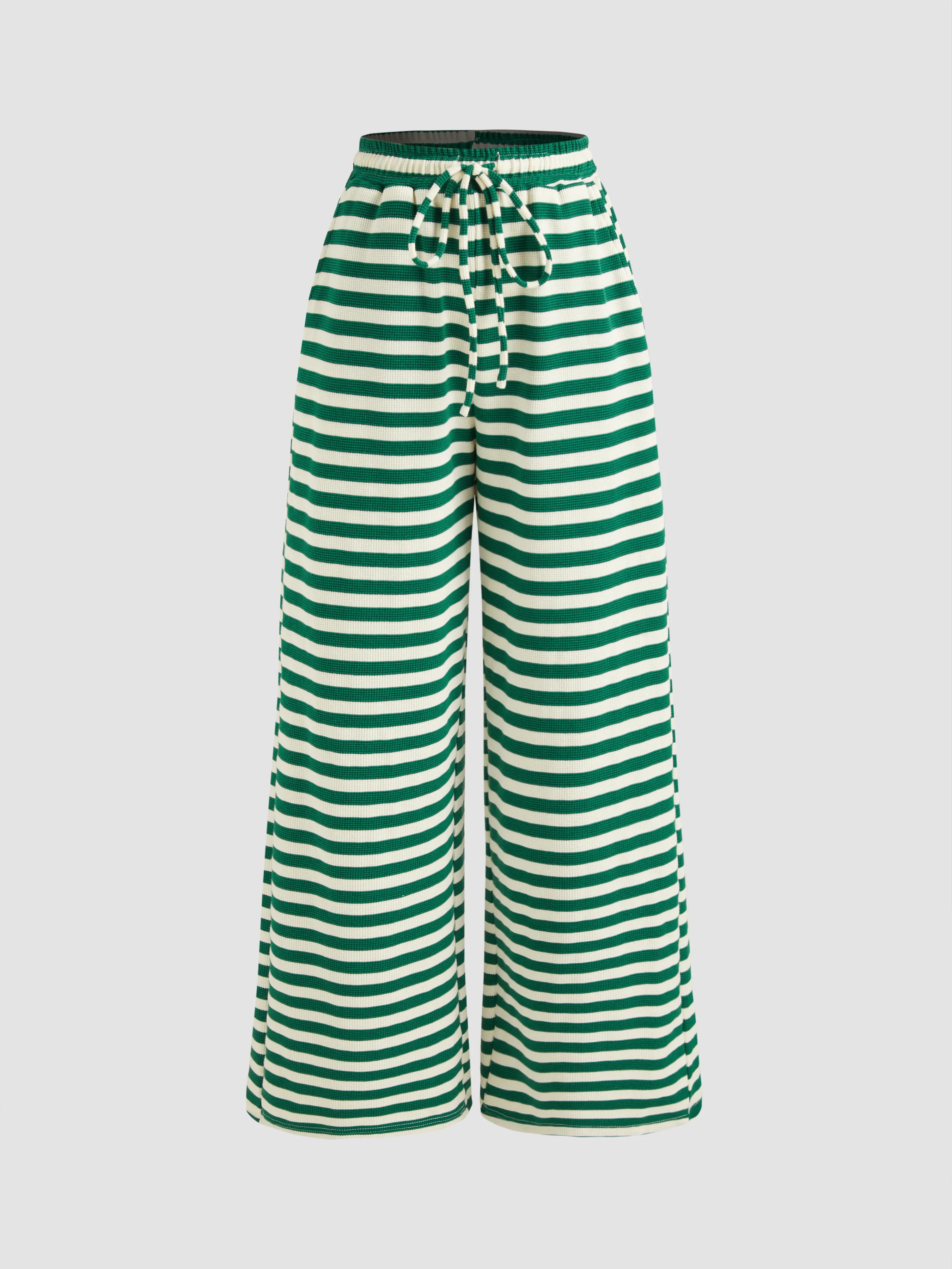 Mid Rise Striped Knotted Wide Leg Trousers sold by Cider