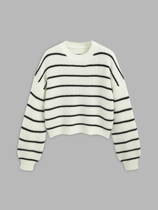 Striped Knit Round Neckline Long Sleeve Top sold by Cider