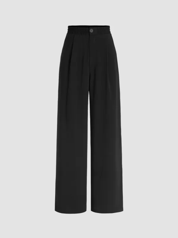 Solid High Waist Pleated Wide Leg Trousers sold by Cider