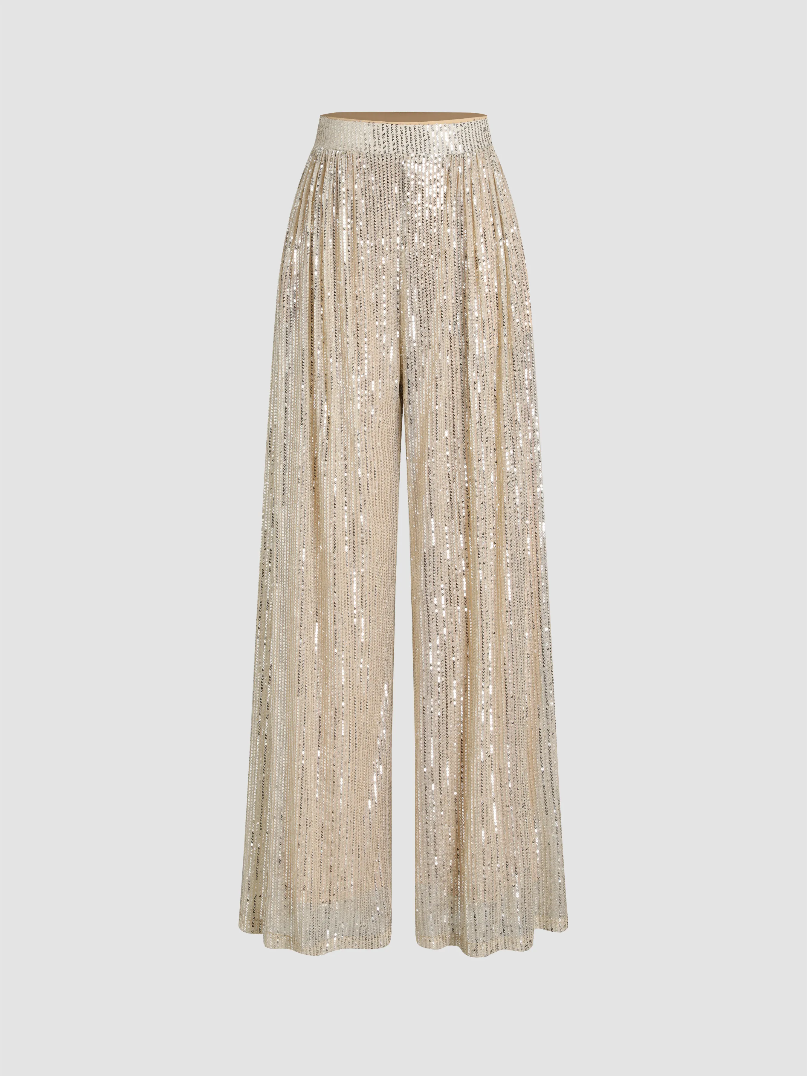 Sequins Mid Waist Straight Leg Trousers sold by Cider