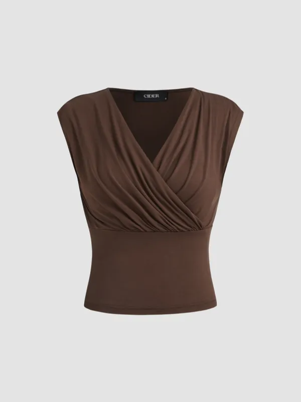 V-neck Solid Wrap Ruched Crop Tank Top sold by Cider