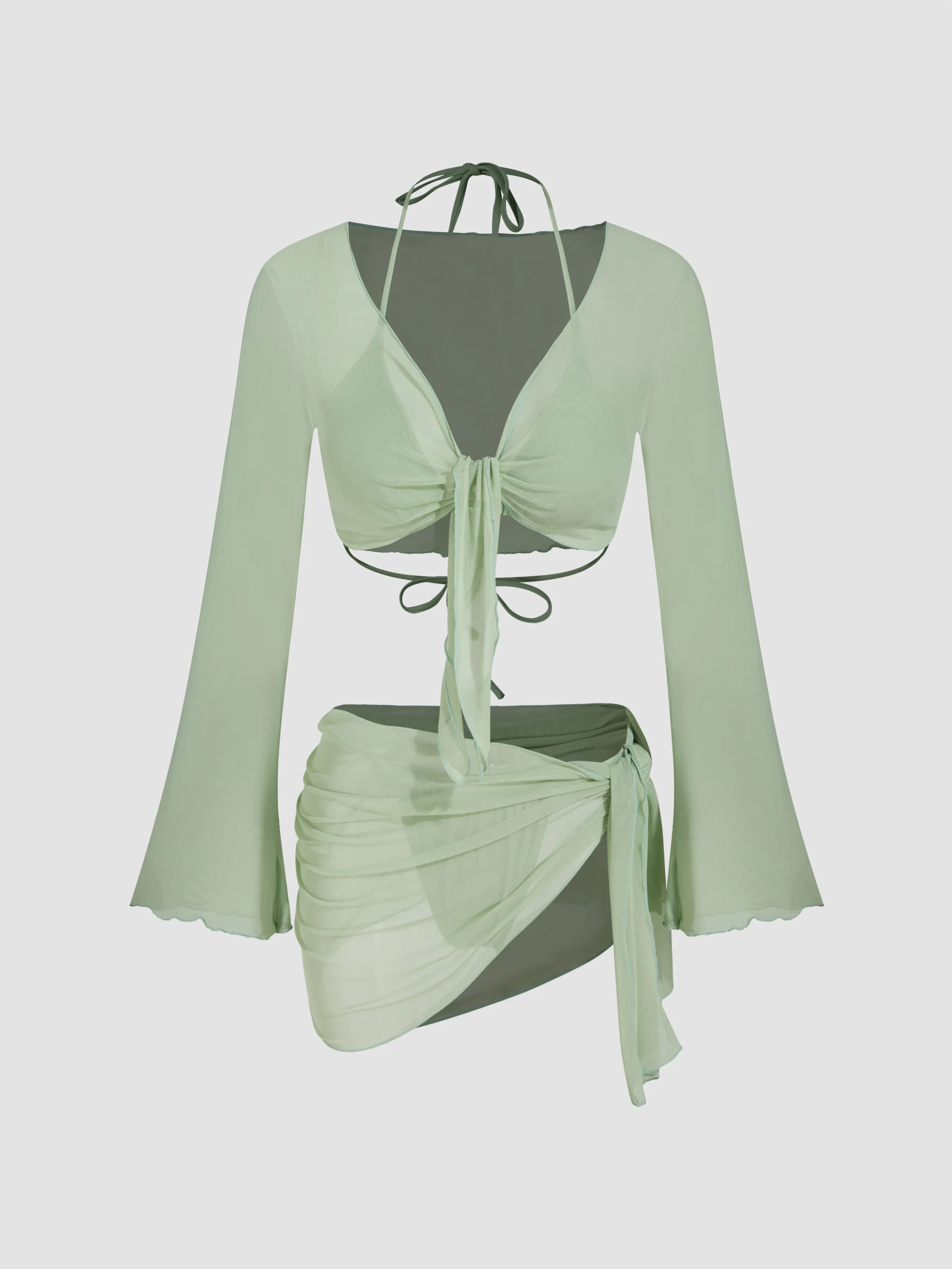 Halter Neckline Triangle Bikinis Bikini Set With Mesh Cover Up Set sold by Cider