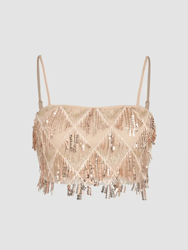 Sequins Tassel Crop Cami Top sold by Cider