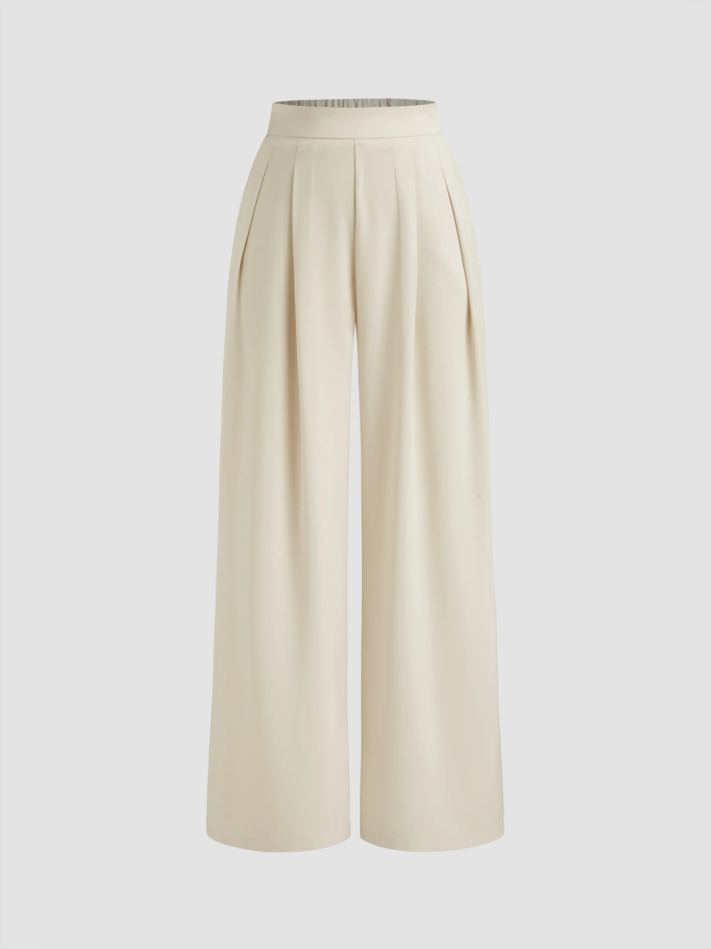 Elastic Waist Solid Pleated Wide Leg Trousers sold by Cider