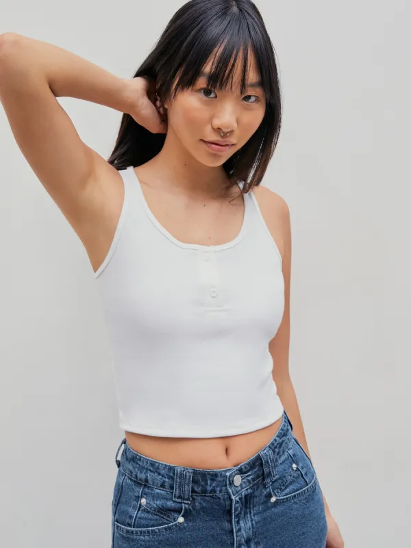 Solid Rib Button Up Tank Crop Top sold by Cider