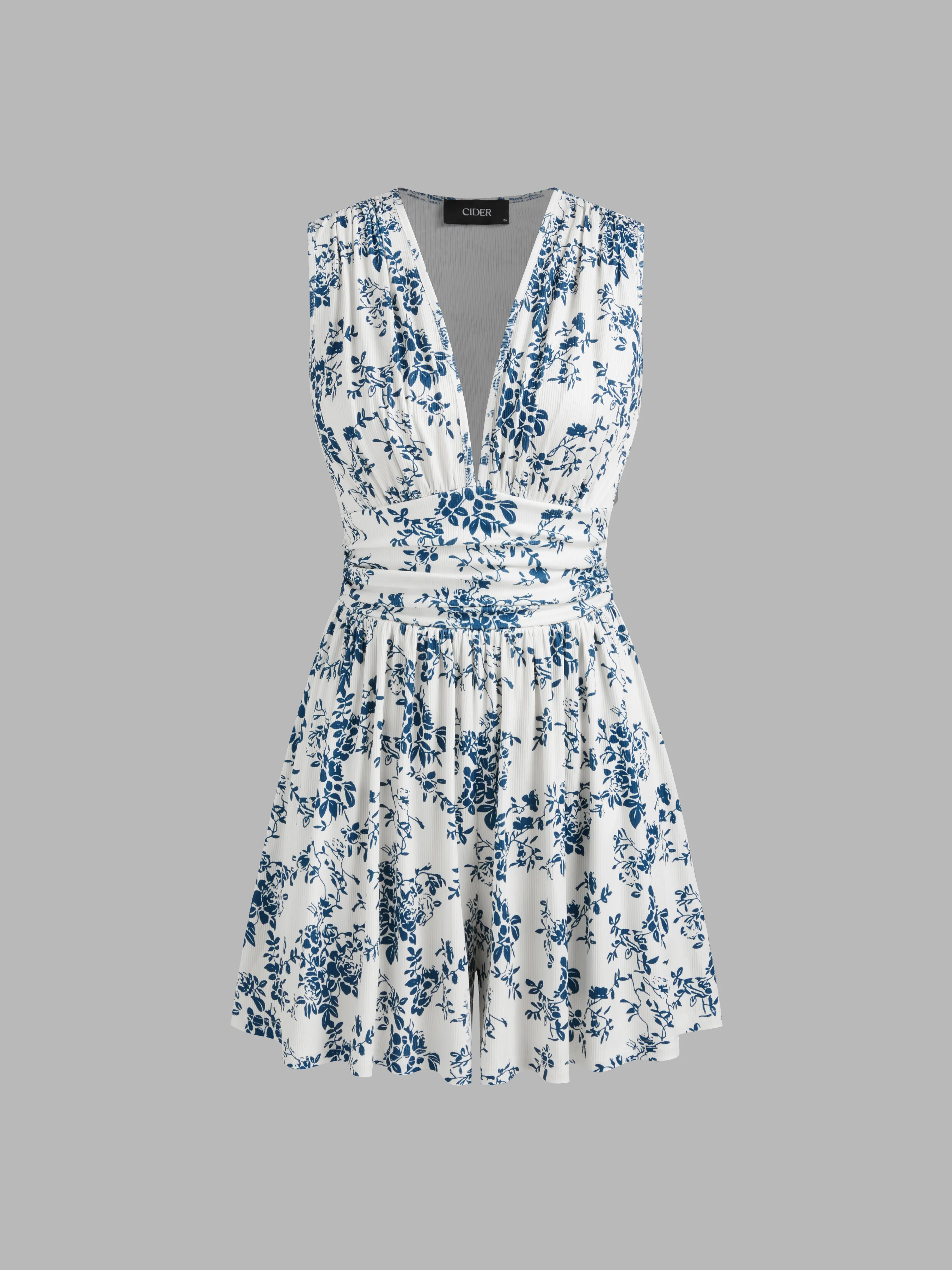 V-neck Floral Ruched Mini Dress sold by Cider