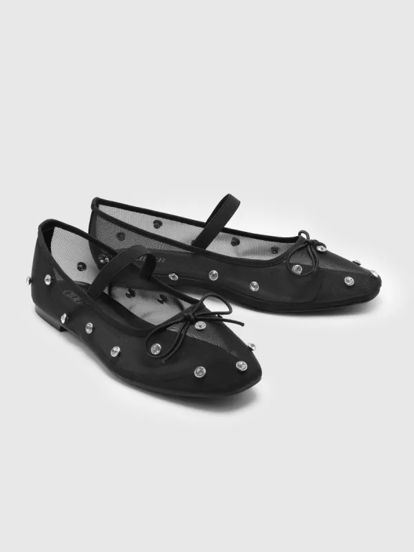 Crystal-Embellished Mesh Flat Mary Jane Shoes sold by Cider