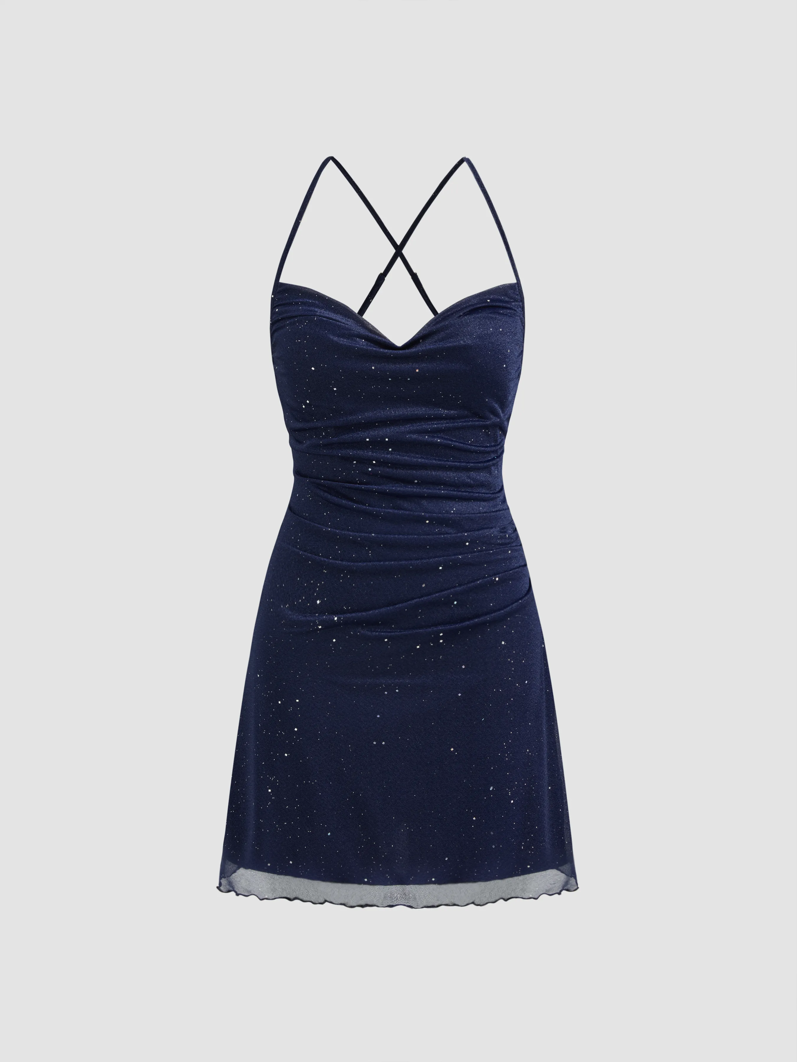 Mesh Cowl Neck Solid Sequin Mini Dress sold by Cider