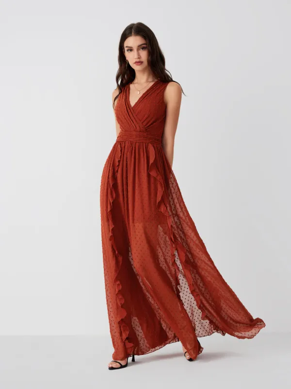 V-neck Ruffle Hem Maxi Dress sold by Cider