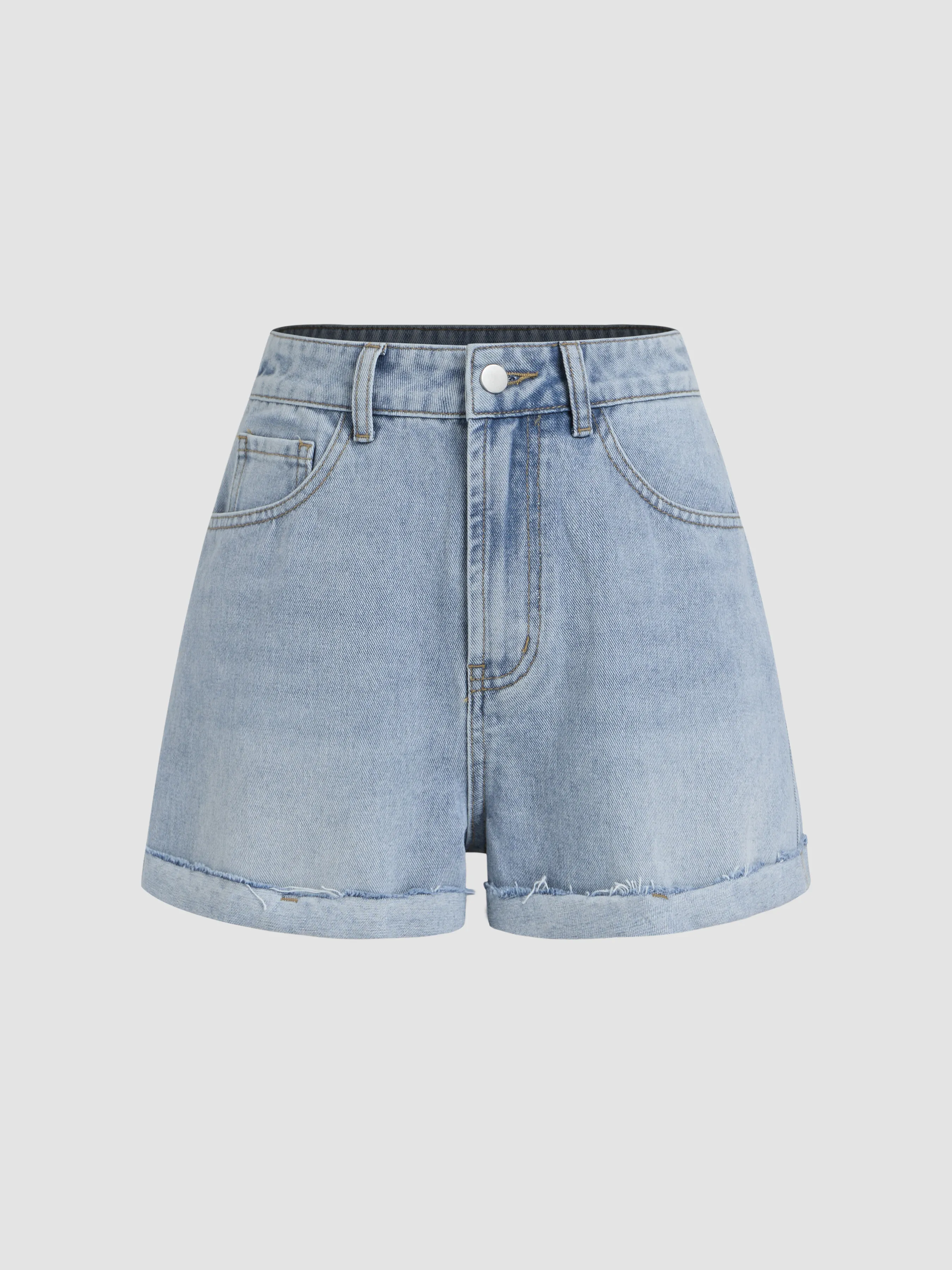 Denim Mid Rise Solid Pocket Shorts sold by Cider