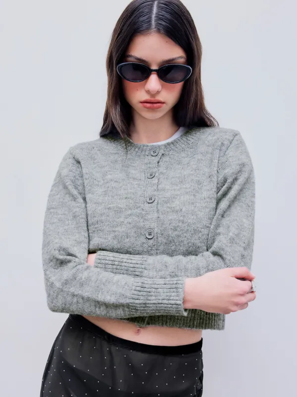 Wool-blend Round Neckline Solid Button Cardigan  sold by Cider