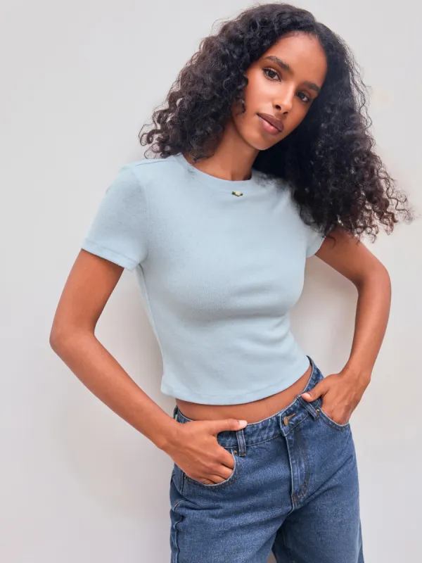 Round Neckline Solid Rosette Short Sleeve Tee sold by Cider