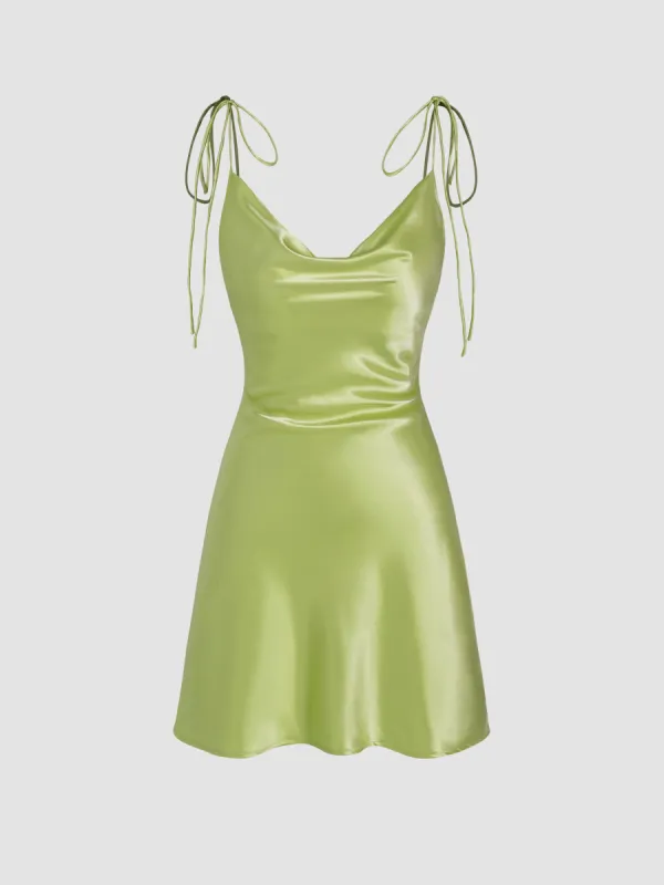 Satin Cowl Neck Cami Short Dress sold by Cider
