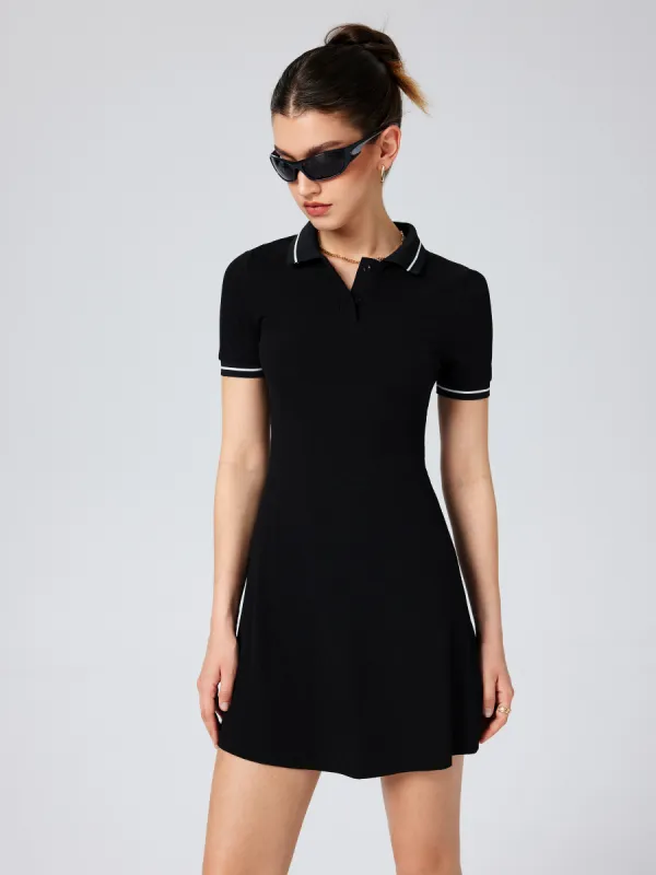 Collar Button Contrast Trim Mini Dress sold by Cider