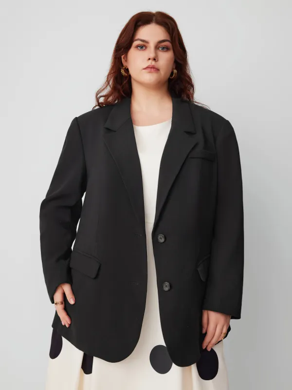 Collar Solid Button Blazer Curve & Plus sold by Cider