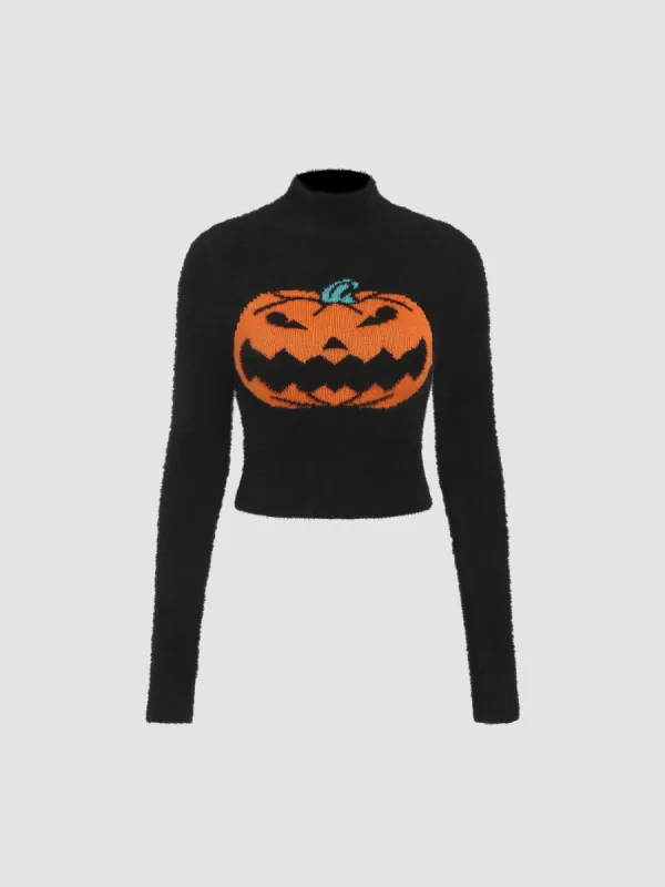 Lantern Pattern Knitted Long Sleeve Crop Top sold by Cider
