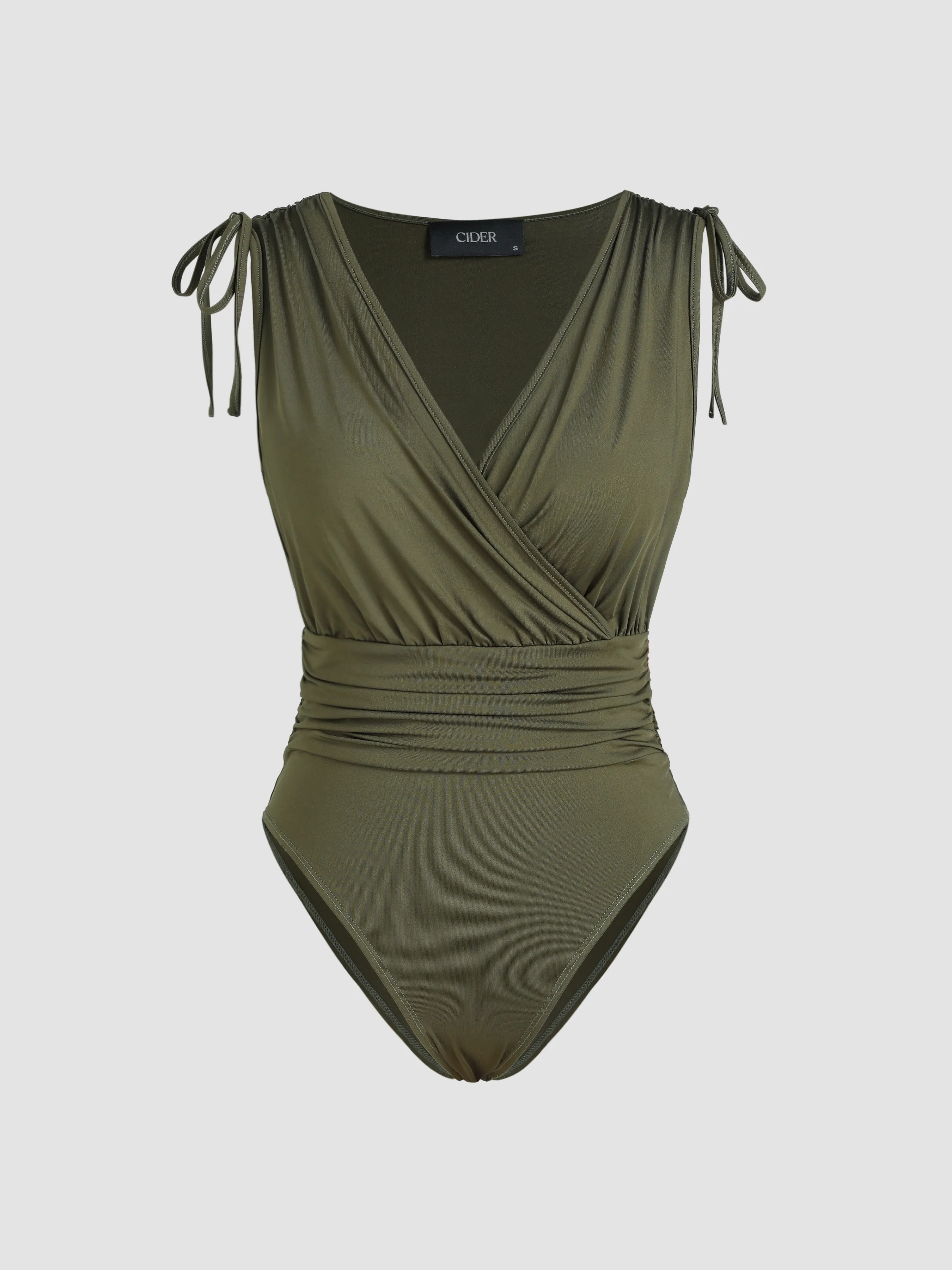 Jersey V-neck Knotted Ruched Bodysuit sold by Cider