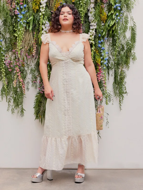 Lace Hem Floral Ruffle Maxi Dress Curve & Plus sold by Cider