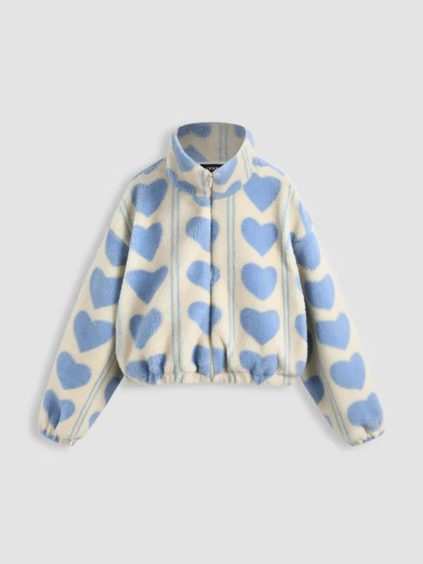 Love And Sherpa Heart Patterned Jacket sold by Cider