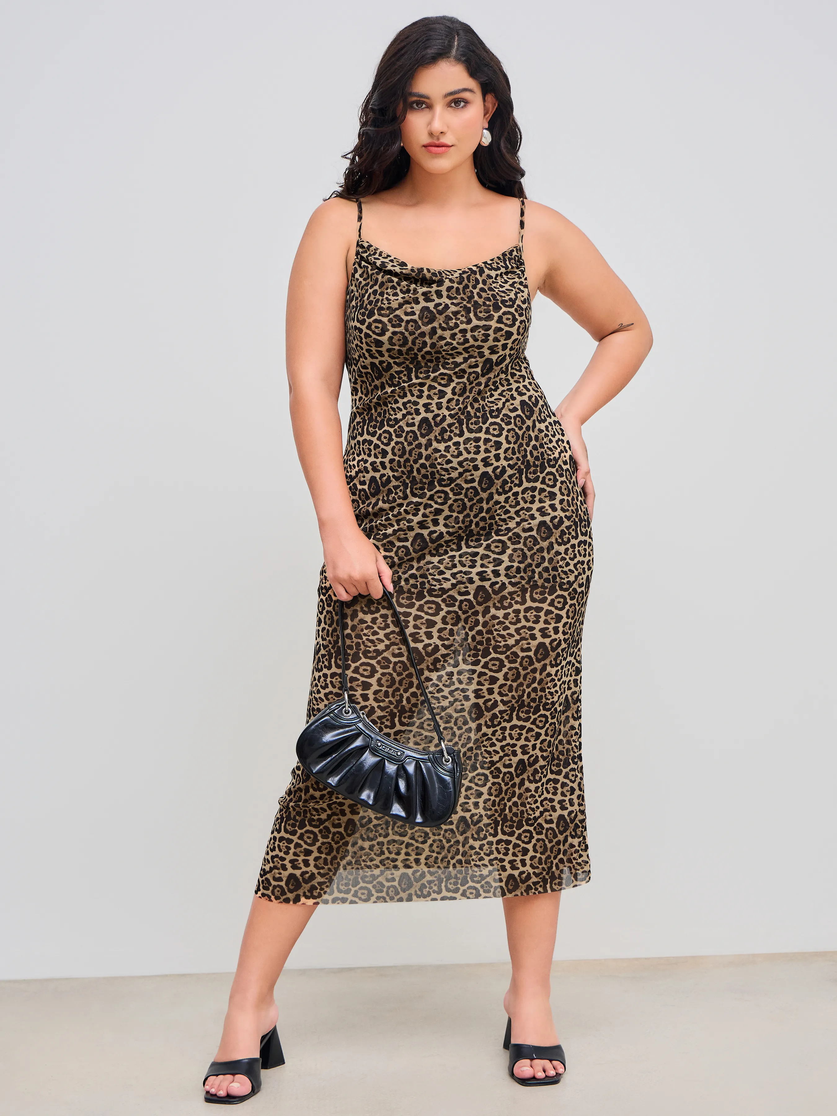 Mesh Cowl Neck Leopard Maxi Dress Curve & Plus sold by Cider
