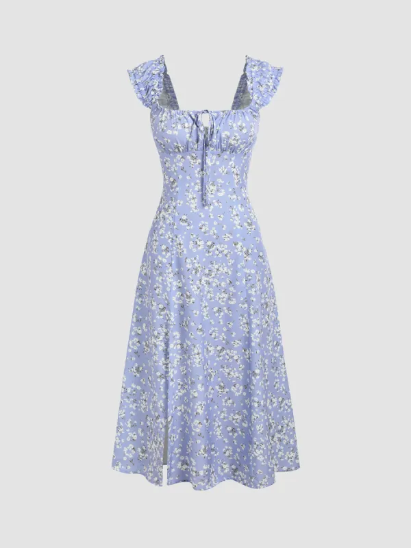 Floral Ruffle Hem Drawstring Midi Dress sold by Cider