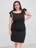 Boat Neck Solid Ruched Bowknot Mini Dress Curve & Plus sold by Cider