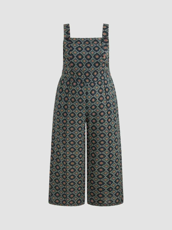 100% Cotton Square Neck Floral & Geometric Pocket Button Jumpsuit Curve & Plus sold by Cider
