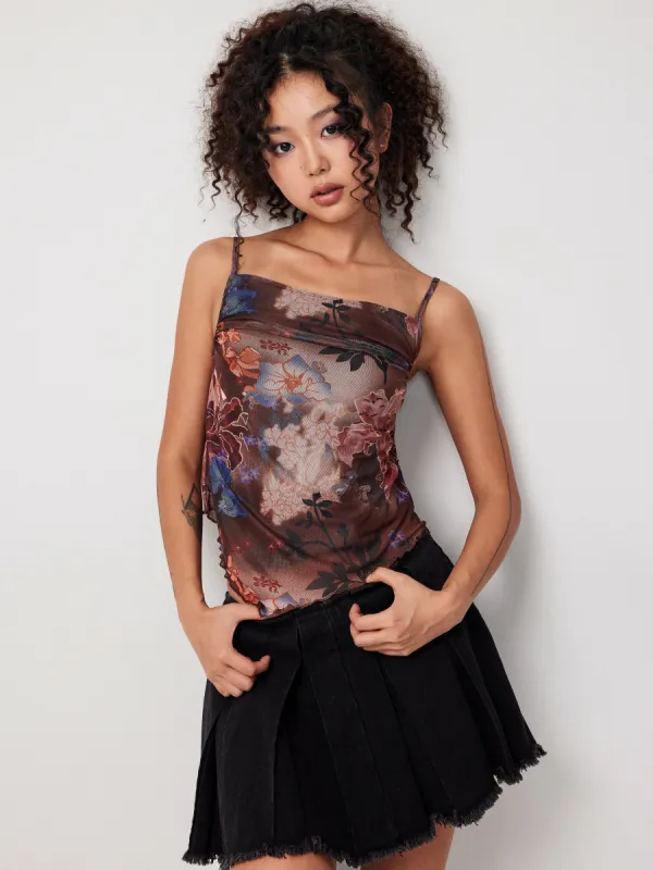 Mesh Floral Lettuce Trim Crop Top sold by Cider