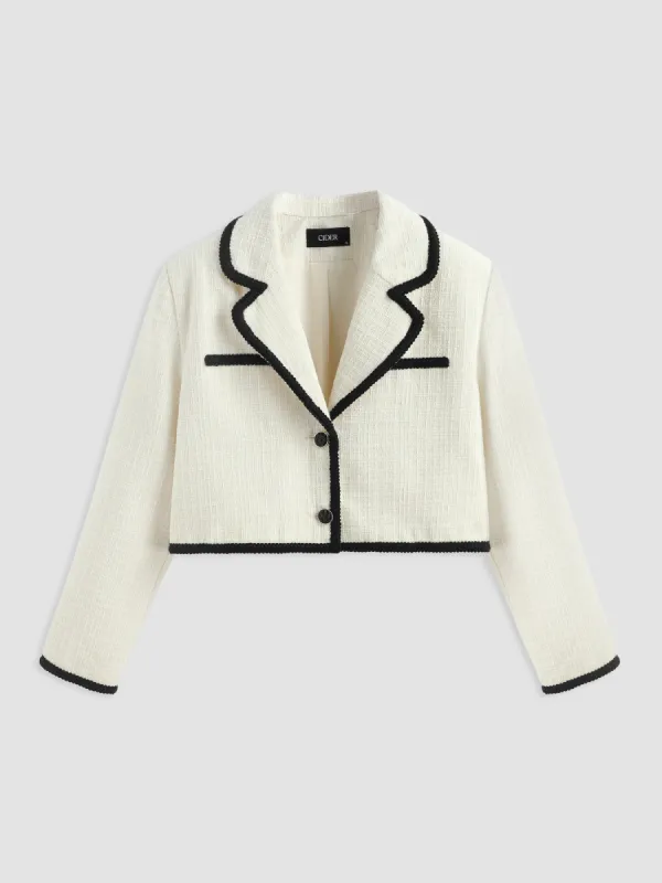 Tweed Collar Button Crop Blazer sold by Cider