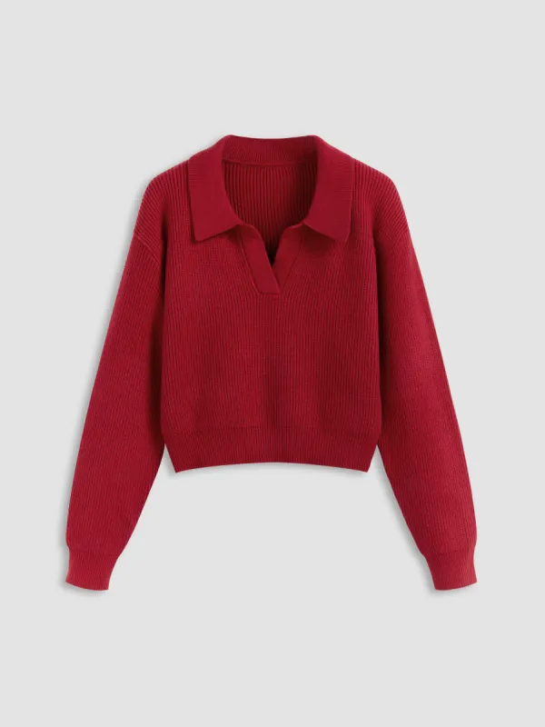 Knitted Polo Collar Solid Sweater sold by Cider
