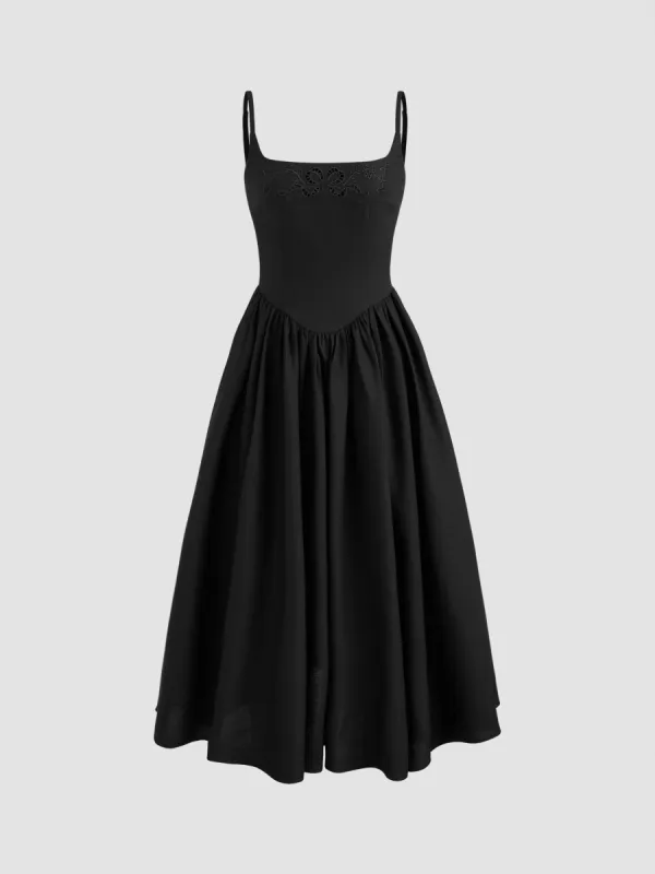 Cotton Linen Scoop Neckline Broderie Anglaise Ruffle Maxi Dress sold by Cider