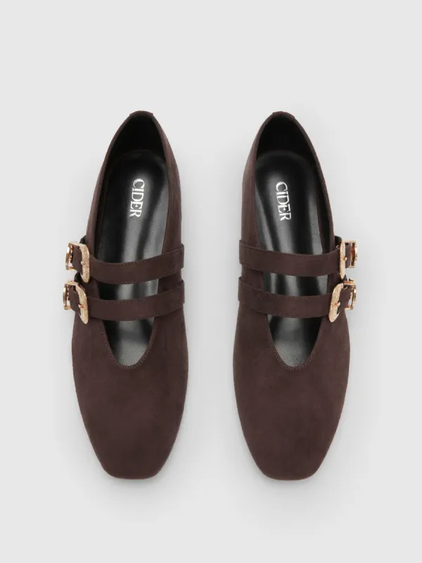 DOUBLE STRAP SUEDE-EFFECT FLATS sold by Cider