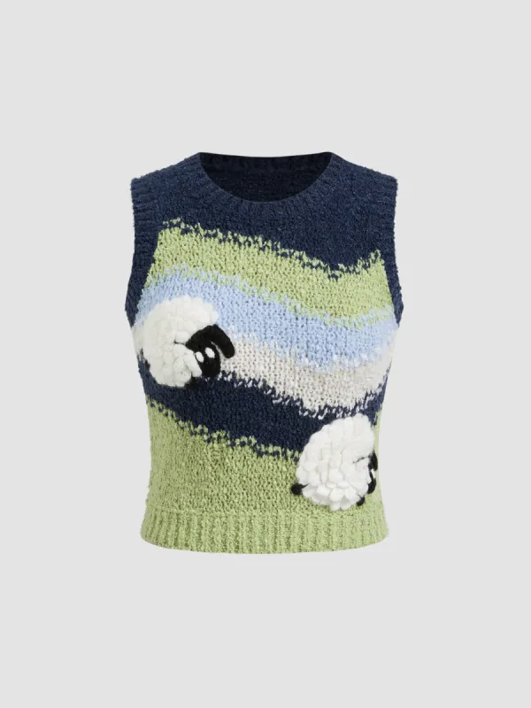 Knitted Round Neckline Sheep Crop Vest sold by Cider