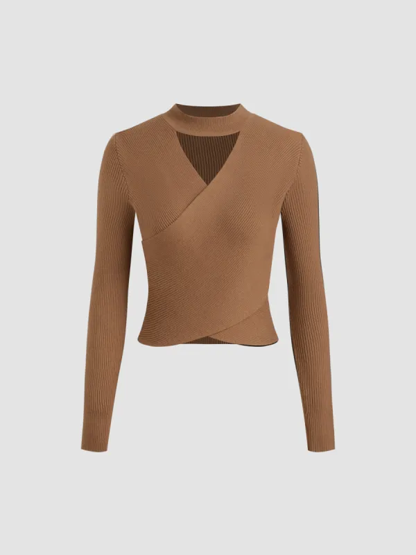 Knitted Round Neckline Solid Cut Out Long Sleeve Top sold by Cider
