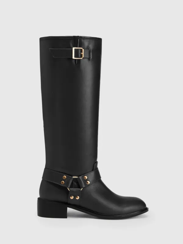BUCKLE CHUNKY KNEE HIGH BOOTS made by Cider