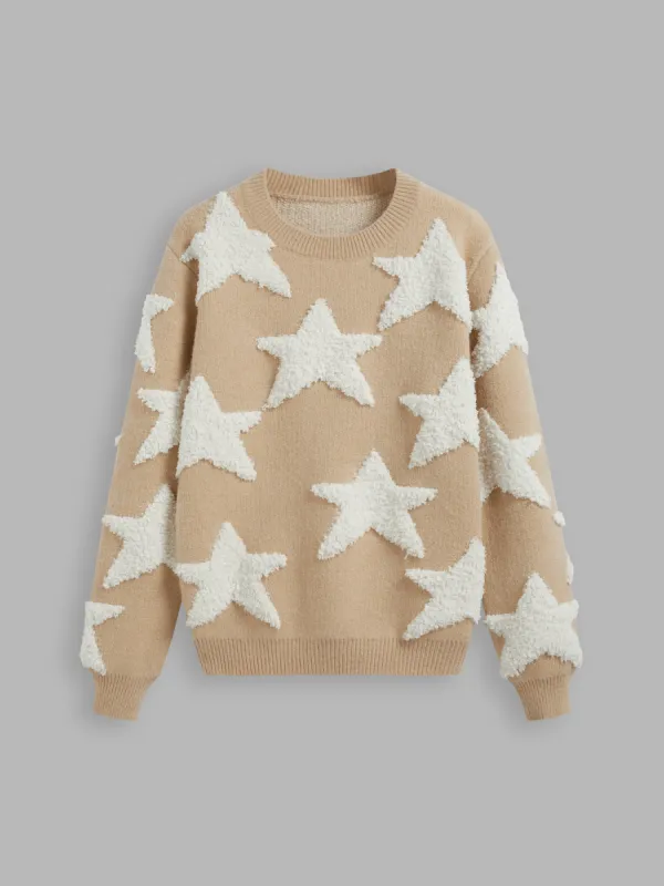 Knitted Round Neckline Star Long Sleeve Top sold by Cider
