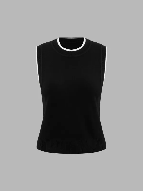 Wool-blend Round Neckline Solid Contrasting Binding Knitted Vest sold by Cider