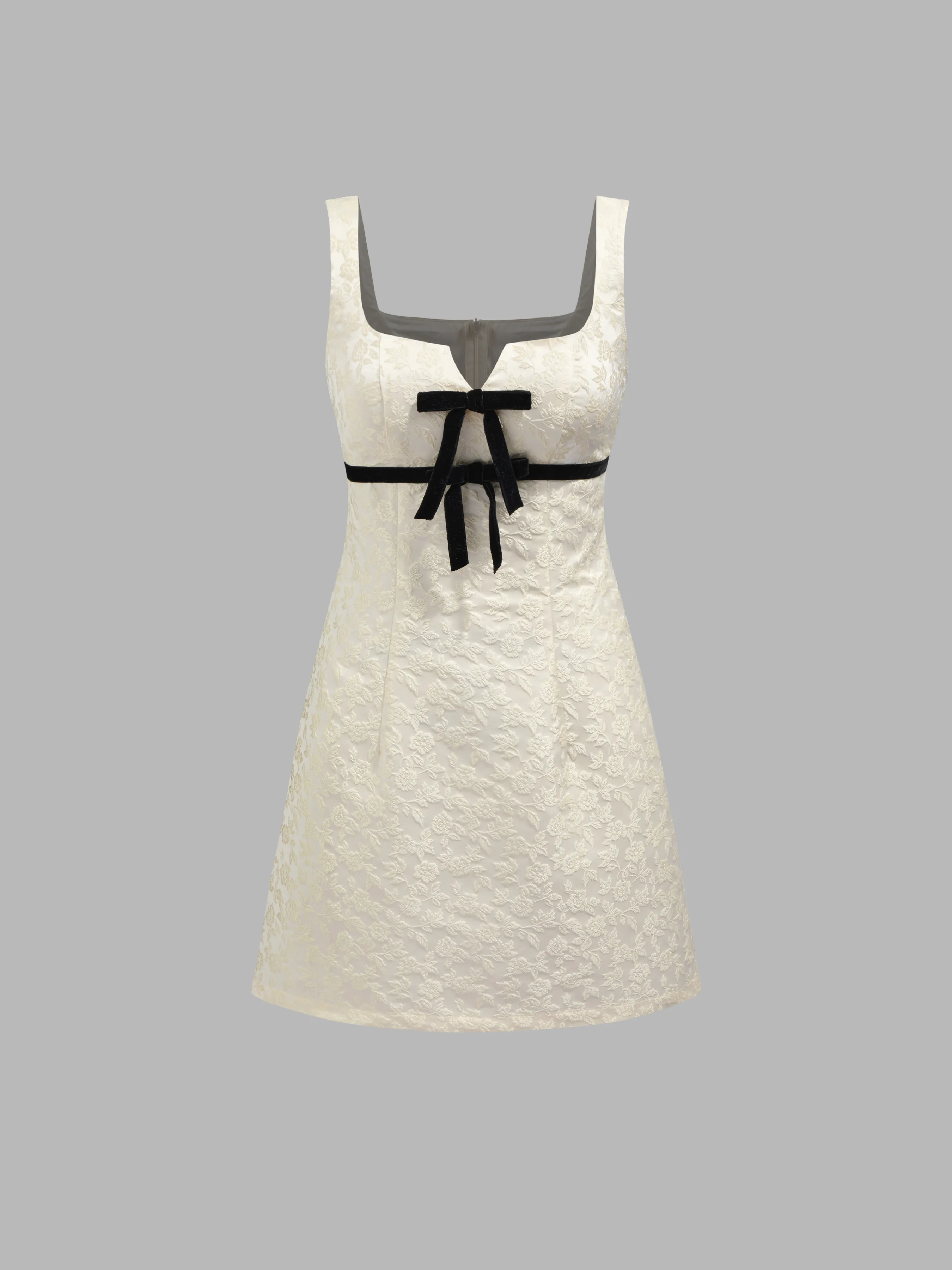 Jacquard Scoop Neckline Floral Bowknot Zipper Mini Dress sold by Cider