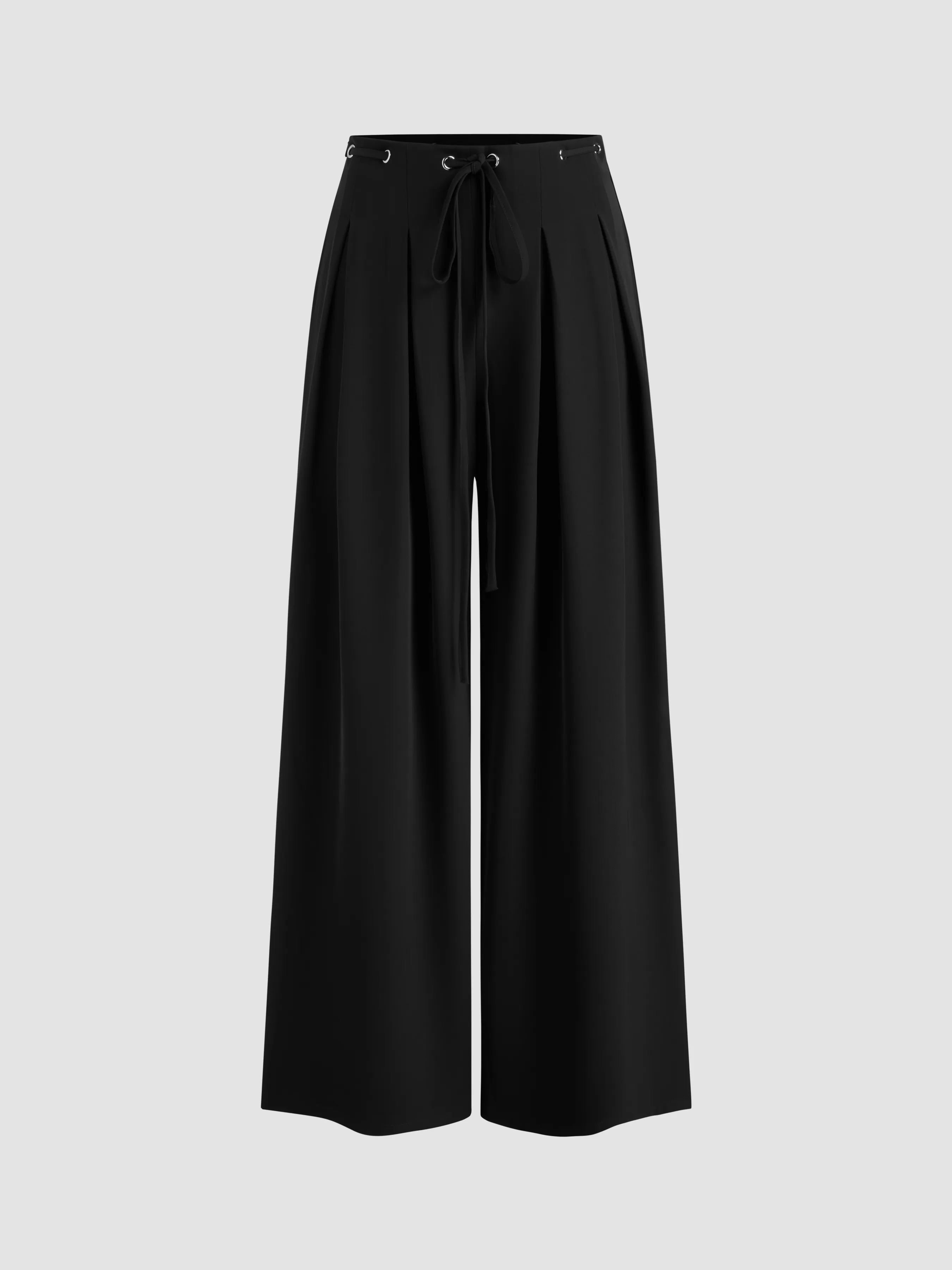Mid Rise Solid Pleated Knotted Wide Leg Trousers sold by Cider