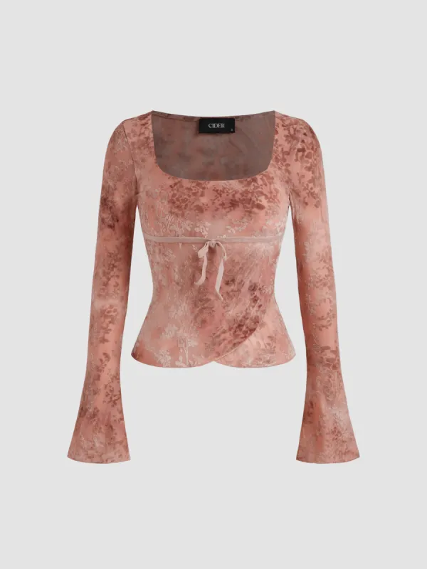Scoop Neckline Floral Knotted Long Sleeve Top sold by Cider