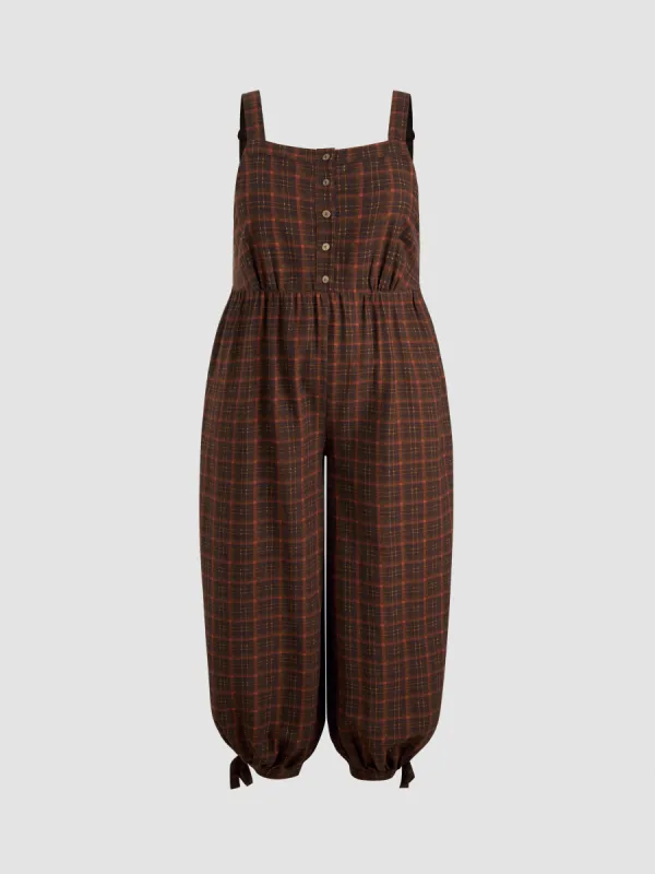 100% Cotton Square Neck Check Knotted Jogger Jumpsuit Curve & Plus sold by Cider