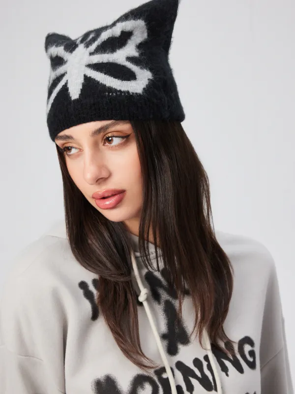 CAT EAR BUTTERFLY KNITTED BEANIE HAT sold by Cider
