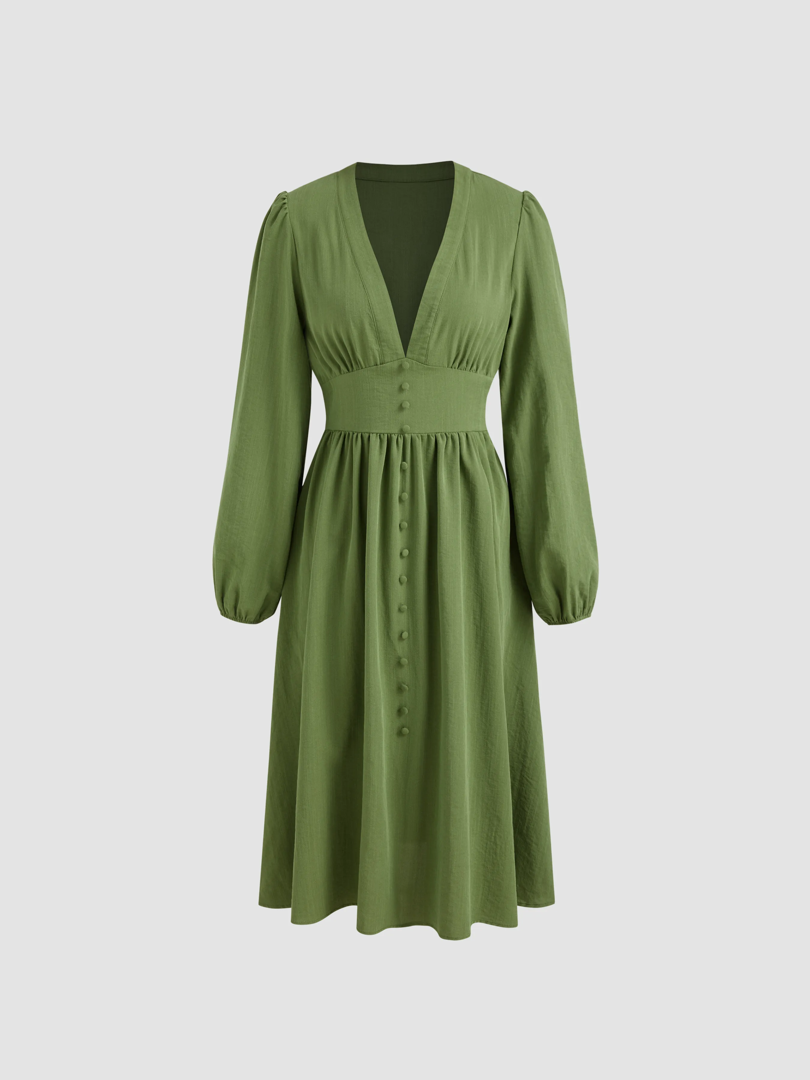 V-neck Solid Ruffle Midi Dress sold by Cider