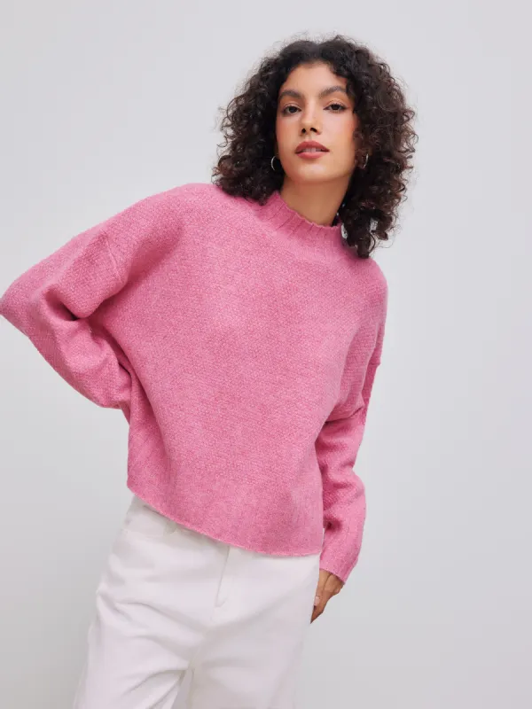 Knit High Neck Solid Long Sleeve Sweater sold by Cider
