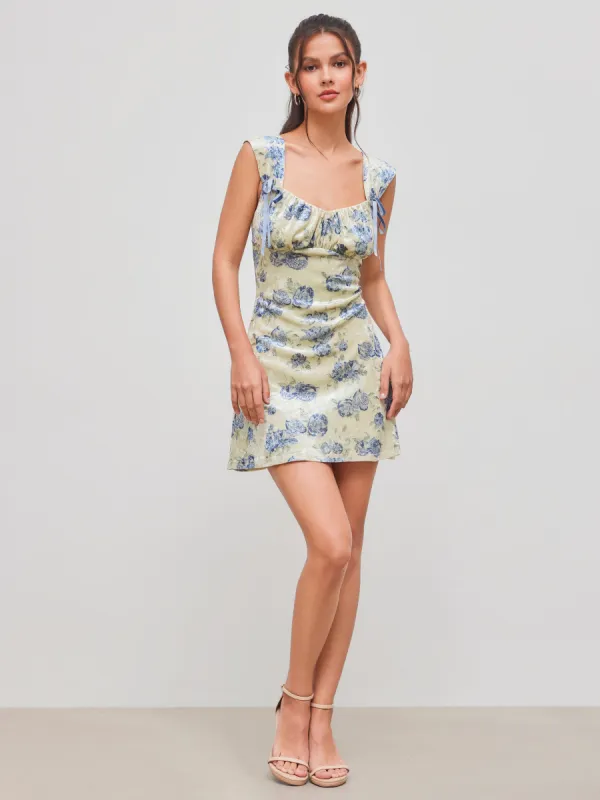 Velvet V-neck Floral Bowknot Ruched Mini Dress sold by Cider