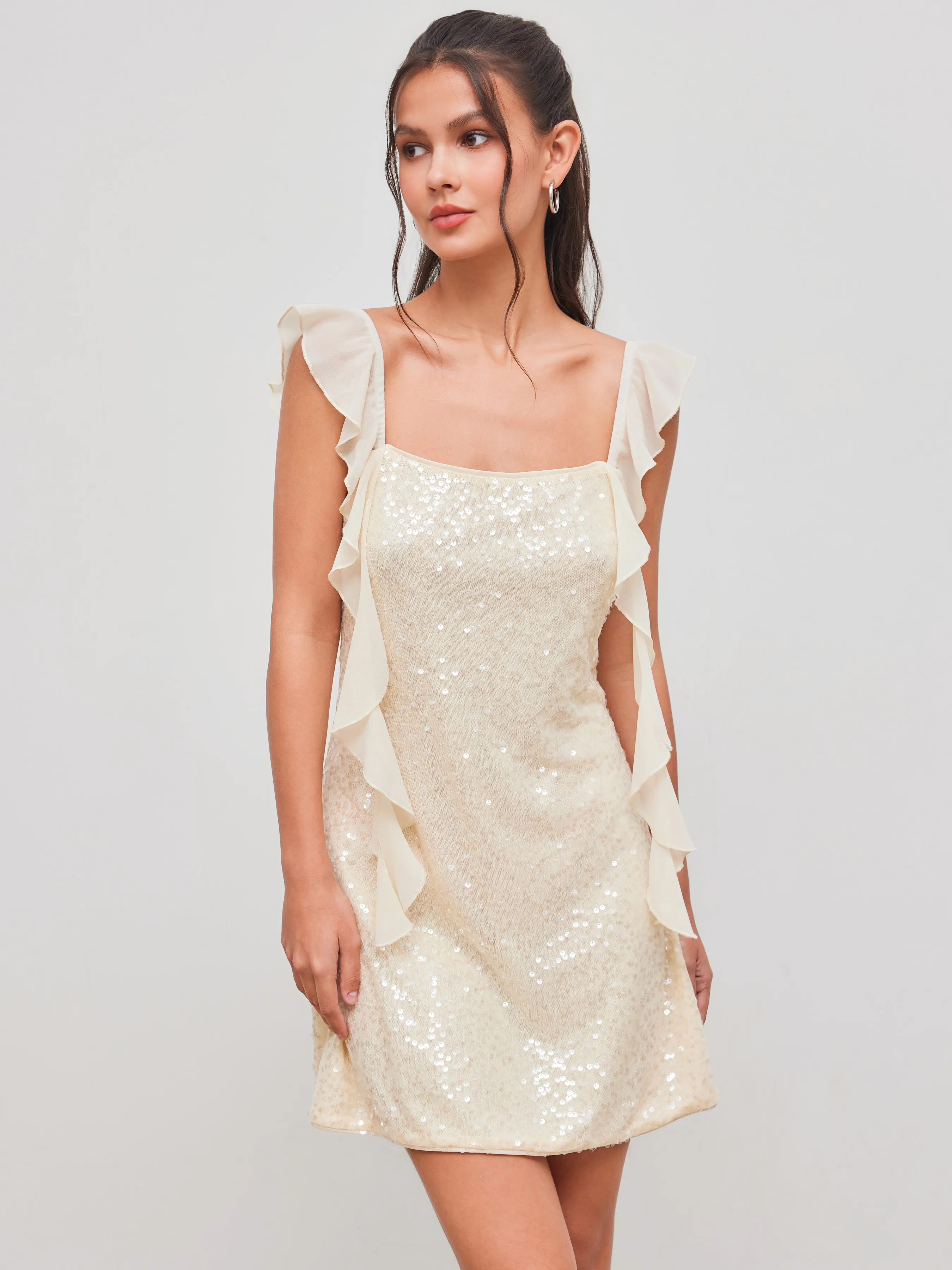 Sequins Square Neck Ruffle Hem Mini Dress sold by Cider